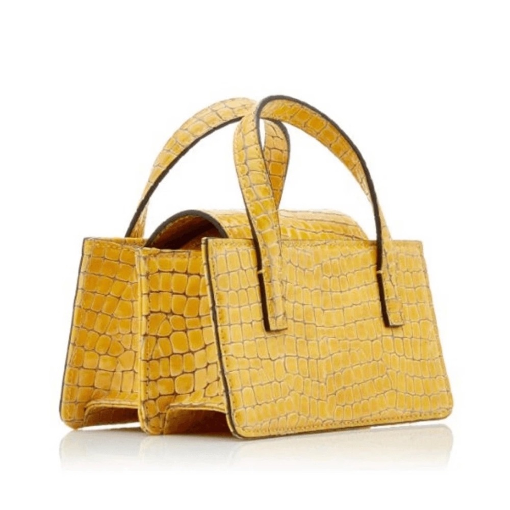Marge Sherwood Mini Croc Embossed Leather Bag Yellow Top Handle Crossbod - Picture 4 of 10